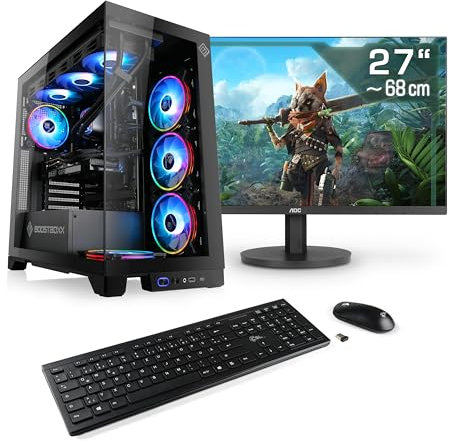 Gaming PC mit Windows 11 Home, AMD Ryzen 7 9700X 8X 3800 MHz, 1000 GB M.2 SSD, 32 GB DDR5-RAM, GeForce RTX 4070 Super, MSI Mainbaord, USB 3.2, 27 Zoll WQHD, Tastatur/Maus-Set, M11560H