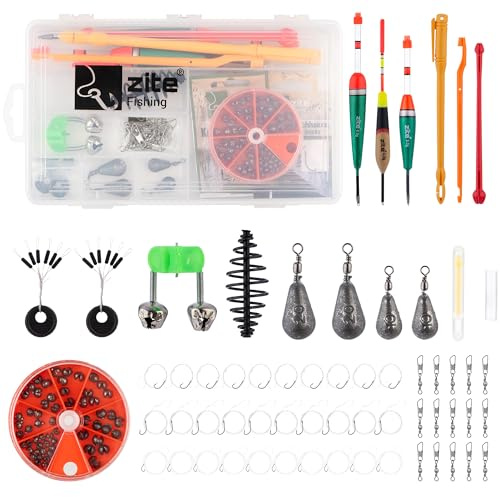 Zite Fishing Allround Angelzubehör-Set Groß in Box | Angeln Grundausstattung mit Posen, Blei-Gewichten, Haken, Futterkorb & Mehr - Angelausrüstung in Sortierbox