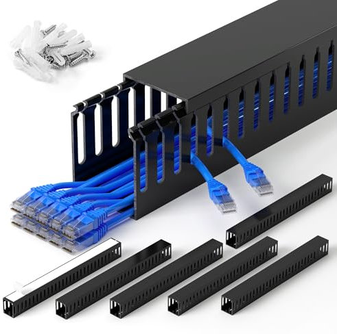 99in (6x L16.5in) Professional Server Rack Cable Management Raceway, H2.4in x W2in Large Capacity Cable Raceway Kit, Electrically Safe PVC, Open Slot Wire Raceway for Under Desk/Computer/Network Cords