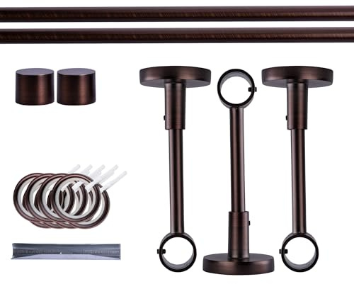 Victoria M. Gardinenstange Set mit Kappenknäufen mit Deckenhalter und Flachring, Vorhangstange Ø 19 mm Länge 280cm, 1-Läufig, Rot-bronze gebürstet