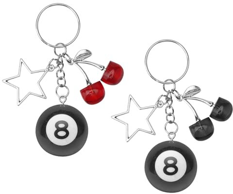DAWRIS Lot de 2 porte-clés cerises 8 boules esthétiques avec étoile Y2k Bag Charms Porte-clés Pendentif de sac Lucky Charms pour homme et femme Accessoires de sac, rouge/noir, taille unique