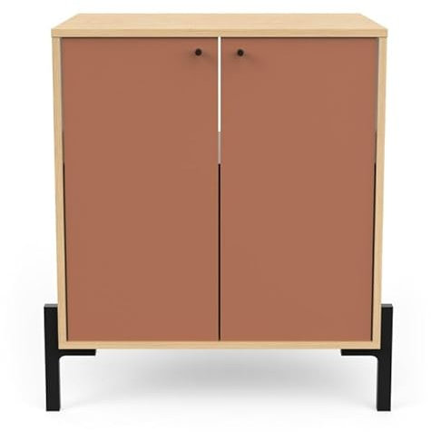 Box and beyond - Meuble sous Lavabo - 69 x 50 x 78 cm - Bois Naturel et Terracotta - 2 Portes - Salle de Bain, Lavabo, Evier, Vasque - Style Scandinave et Moderne