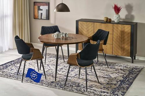 designimpex Design Esstisch rund HBA-111 Nussbaum - Schwarz runder Esszimmer Tisch Küchentisch