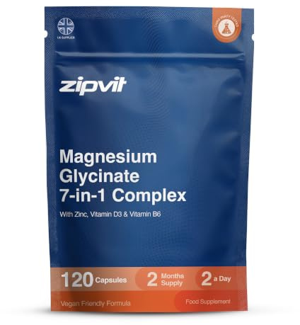 Zipvit Magnesium Glycinate 7 in 1 Complex 1800mg - 120 Capsules - Vegan | 388mg Elemental Magnesium - Easily Absorbed Magnesium Bisglycinate - 4 Active Magnesium Forms with Vitamin D3, B6 & Zinc