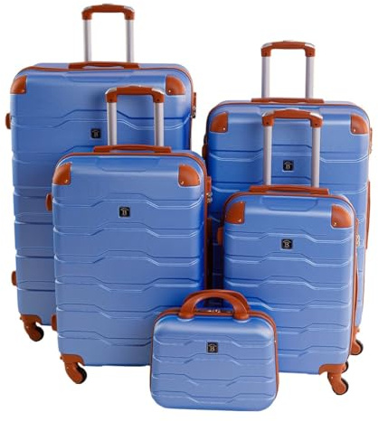BERTOO Firenze 5-teiliges Gepäckset, Blaue ABS-Hartschalenkoffer mit Spinner-Rollen und optionalem TSA-Schloss