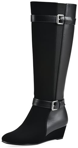 White Mountain Women's Cheers Wedge Tall Shaft Boot, Black, 9 M