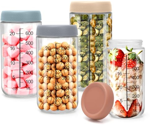 Wapasezyar 4 Stück Meal Prep Gläser, 750ml Overnight Oats Gläser, Einmachgläser mit Schraubdeckel, Vorratsgläser mit Deckel, für Overnight Oats, Salat, Joghurt, Porridge