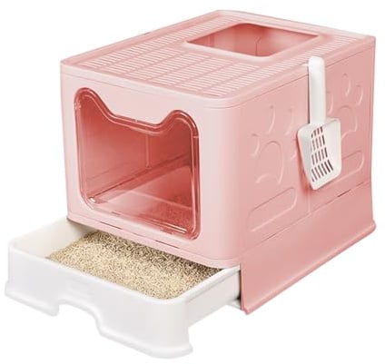 Belfoyer Faltbares Katzenklo 51×41×38 cm – Tragbare Katzentoilette mit Schaufel, platzsparend & leicht zu reinigen, Rosa