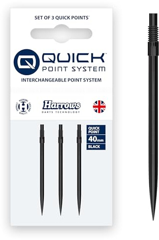 Harrows Quick Point Steeltip Dartspitzen | Ersatz-Dartspitzen in Schwarz & Silber | 26mm, 30mm, 35mm, 40mm & 42mm | Kompatibel mit QP System