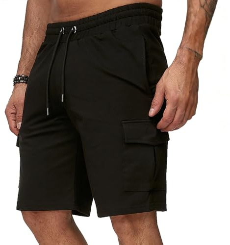 InfiniZer Men's Work Shorts Lightweight Summer Black Cargo Shorts with Multi Pockets, Elastic Waist & Durable Fabric for Hiking, Golf & Casual Wear (UK, Alpha, L, Regular, Regular, Black)
