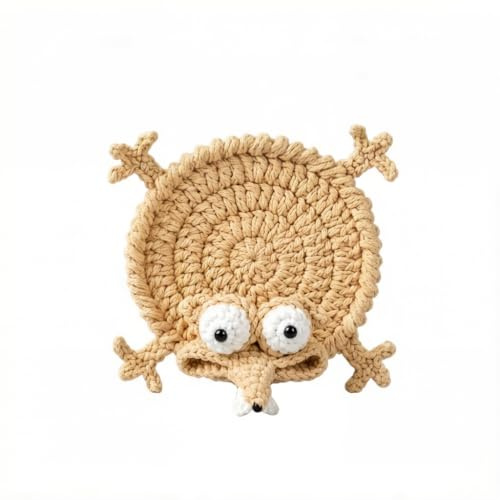 Funny Crochet Coaster, Handmade, 1 Item | Cute Drink Coasters, Coffee Table Desk Decor, Table Protection Cup Mat, Gift for Coffee & Animal Lovers
