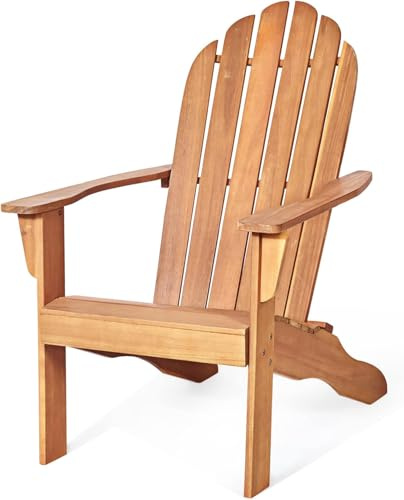 GOPLUS Adirondack Stuhl aus Massivholz, Gartenstuhl bis zu 160kg Belastbar, Gartensessel mit Armlehnen & Rückenlehne, Strandstuhl mit Lackierter Oberfläche, für Garten Strand Outdoor (Natur)