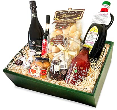 Feinkost Geschenkkorb IL MEGLIO D'ITALIA mit ausgesuchten italienischen Spezialitäten Prosecco / Olivenöl / Pasta / Dessert