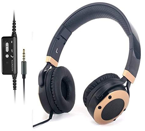 MONODEAL Auriculares con cancelación de Ruido Activo con micrófono y Adaptador de avión, Auriculares de Viaje Plegables y Ligeros, Auriculares con Cable de Alta fidelidad y Graves Profundos con Funda