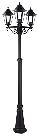 Lampadaire de jardin noir 3 lumières lanternes sur pied éclairage extérieur