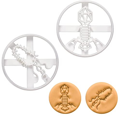 BAKERLOGY Set of 2 Virus and Bacteria Cookie Cutters (Design: Virus and Bacteria) - Detailed Biscuit Cutter Design for Baking and Crafts, Ideal on Fondant, Dough, Clay