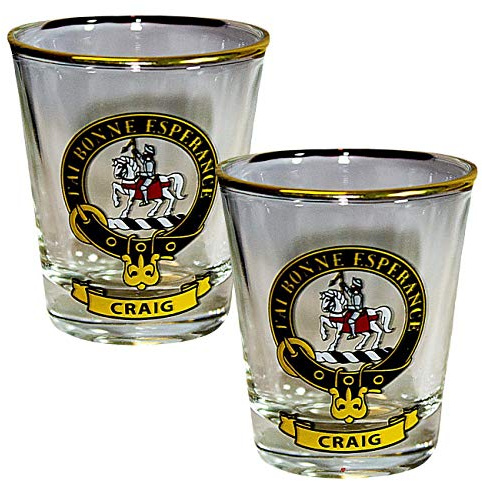I LUV LTD Shot Glass Wee Dram Craig Clan Crest Set of 2 Whisky Tots