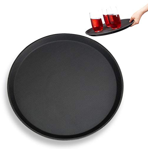 Relaxdays 10027282 Plateau de Restauration, Bar, Brasserie, Bistrot, Café, Restaurant, Service, Rond, Boissons, Ø 35 cm, Noir