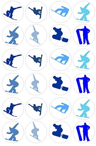 The Cake Decorators Boutique 24 Snowboarding style edible Iced Icing CupCake Toppers