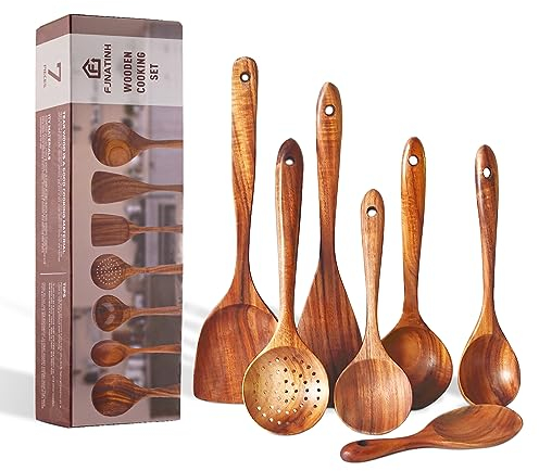 Wooden Spatula Set 7pcs Natural Teak Kitchen Cooking Utensil Wooden Spoon