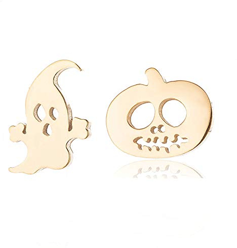 BlackAmazement 2er Set 316L Edelstahl Ohrstecker Ohrringe Kürbis Geist Gespenst Halloween rose gold silber schwarz Damen (Gold)