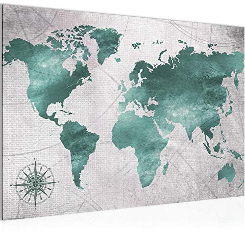 Runa Art Bild Weltkarte Modern Wandbilder Wohnzimmer Büro 1 Teilig - Made In Germany - Betonoptik Schwarz Weiss Flur 026015c