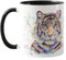 Vixar Tiger Watercolour Rainbow Art Coloured Mug Cup, Gift, Birthday, Work, Office, Christmas Tea Coffee (Black)