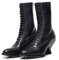 PAIDAXING Stivali da donna con lacci, lunghezza al polpaccio, stivali vittoriani da donna, in pelle, tacco Louis, stivaletti vintage da donna, stile steampunk gotico, Nero , 39.5 EU