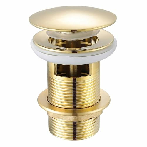 Xcel Home Bonde clic-clac dorée pour lavabo – Bouchon d'évier à fente – Laiton massif avec finition dorée polie – Ajustement universel G 3,6 cm BSP – Installation facile pour lavabos de salle de bain