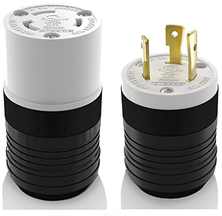 ELEGRP NEMA L6-30P & NEMA L6-30R Verriegelungsstecker und Anschluss-Set, Generator Twist Lock Steckdose, 30 Ampere 250 V 2 Pol 3 Draht Erdung, UL gelistet (1 Set, Schwarz/Weiß) )