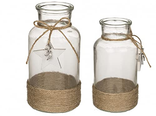 Glasvasen 2er-Set Mit Juteband Klein Und Groß Sternenanhänger Tischvasen Tischdekoration Weihnachtliche Dekoration Vase Blumenvase