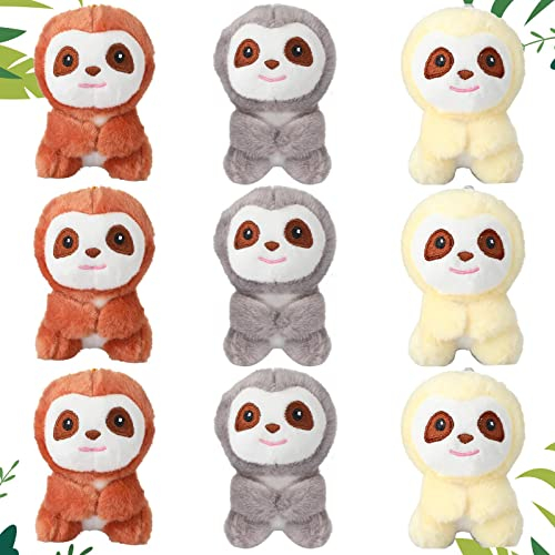 9 Stück Mini Faultier Stofftier Geburtstag Party Zubehör Klein Babyparty Faultier Geschenk Weich Entzückend Dschungeltier Plüsch Spielzeug für Party Mitgebsel 4 Zoll (Braun, Grau, Beige)