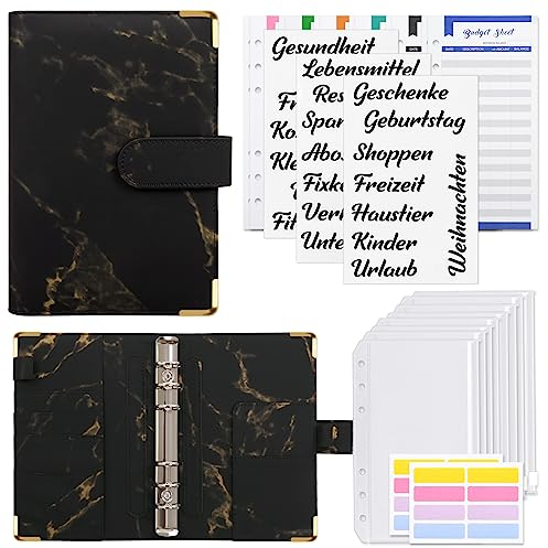 KONVINIT A6 Budget Binder Set,Ringbuch Budget Planner mit Geldumschläge und Budgetbogen,Budget Organizer für Geld,Geld Sparen Mappe für Anfänger,schwarz