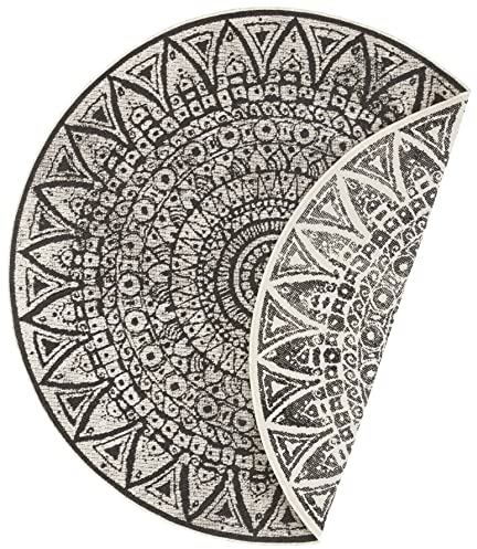 freundin Home Collection Lilja Flachgewebe In- und Outdoor Wendeteppich Wetterfest Modernes Mandala Design Teppich für Balkon Terrasse Garten Wintergarten Wohnzimmerteppich Wasserfest, Ø 240 cm