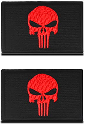 2 Stück Rot Punish-er Skull Patch Airsoft Patch Militär Patches Aufkleber Abzeichen Bänder für Airsoft Cosplay Paintball Taktische Kleidung Rucksack Uniform Weste Hundegeschirr