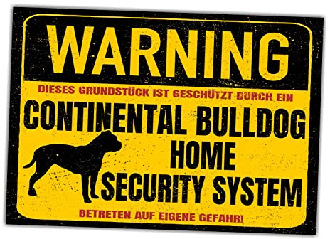Continental Bulldog Conti Dog Schild Warning Security System Türschild Hundeschild Warnschild