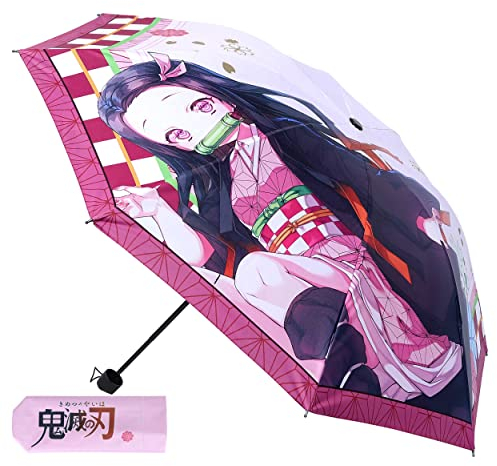 Roffatide Anime Demon Slayer Kamado Nezuko Regenschirm 39 in Travel Umbrella Winddicht Wasserdicht Anti-UV Schutz Regenschirm Klein Kompakt Leicht Faltbar Regenschirm