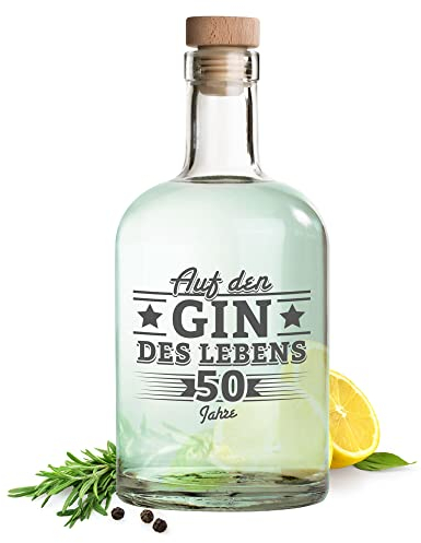 AMAVEL Glasflasche mit Gravur zum 50. Geburtstag, Flasche mit Korken, Apothekerflasche zum Befüllen, Geburtstagsgeschenk für Männer, Deko Abfüllflasche aus Glas, Gravierte Ginflasche, 700 ml
