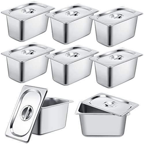 8er Pack Edelstahl Dampfgarer Hotels 6 Stück Tiefdampfgarer mit Deckel, Dicke 0,8 mm, Edelstahl Anti-Verstopfung Kochtopf für Party, Restaurant, Hotel (1/4 Größe)