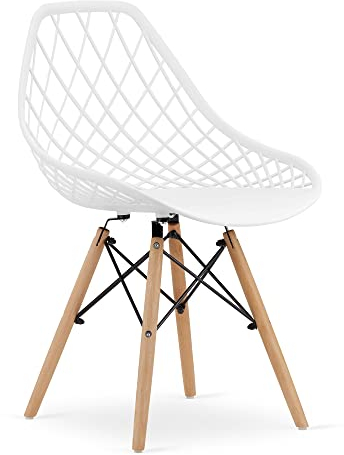 ZOLTA Moderner Bequemer Esszimmerstuhl - Stuhl mit Holzbeinen - Höhe 86 cm - Weißer Durchbrochener Küchenstuhl - EIN Langlebiges und Stabiles Möbelstück für das Esszimmer