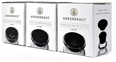 Ankerkraut Streueraufsätze für Korkengläser zum einfachen Dosieren, 3 x 3 verschiedene Lochgrößen, für Kräuter, Salz, Pfeffer und mehr