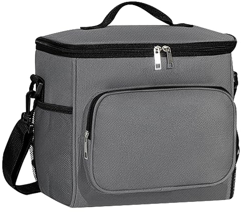 TIECHI 10L Insulated Lunch Bag, Large Leakproof Thermal Lunch Box Bag for Men/Women/Adults Cool Bag with Adjustable Shoulder for Work Beach Picnic Camping (Grey)