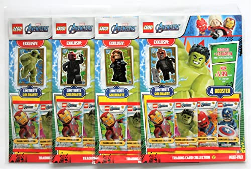 Blue Ocean Lego Marvel Avengers Serie 1 Trading Cards - Set alle 4 Multipacks 4 x Limitierte Gold Karte