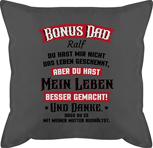 Kissen 50x50 - zum Vatertag - Bonus Dad Stiefvater Papa Geschenk - 50 x 50 cm - Grau - Ideen für papakissen Vatertagsgeschenk stiefpapa zierkissen Vater Geschenke Vatertagsgeschenke Name füllung