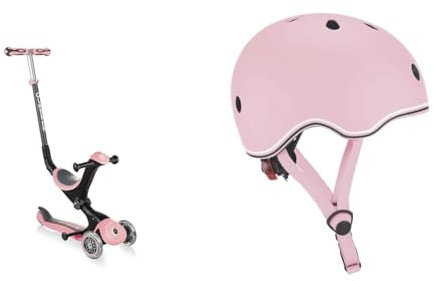 GLOBBER - Trottinette 3 Roues évolutive Tout-en-1 - Go-up Deluxe - Rose Pastel & Casque Enfant GO UP XXS/XS (45-51 cm) - Casque de Protection, Rose Pastel