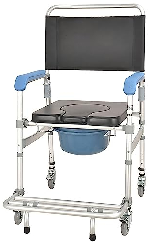 Ddasam toilettenstuhl fur senioren rollen leibstuhl duschhocker für senioren Medizinischer mobiler Toilettensitz Badehilfe, Duschstuhl mit Armlehne, Rückenlehne für Toilette, Bad