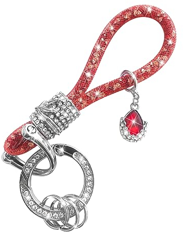 JNNJ Porte-Clés De Voiture En Cristal, Porte-Clés En Cristal Avec Strass Brillants, Porte Clés De Voiture En Avec Anneau Strass, Porte-Clés Mode Pour Sacs à Main Clés Voiture(Rouge)
