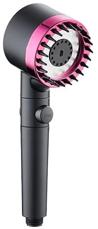 Generic Doccia Massaggio Tedesco Multifunzionale 3 Modalità di Getto 22 Strisce Massaggio Cromato ABS 1 Filtro, Risparmio Idrico, Design Ergonomico, Nero, Rotondo, Palmare