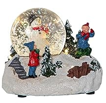 EGLO LED Weihnachtsdeko mit Schneegestöber, beleuchtete Schneekugel mit Schneemann und Kindern, Fensterdeko für Weihnachten mit Timer, Kunststoff in Bunt