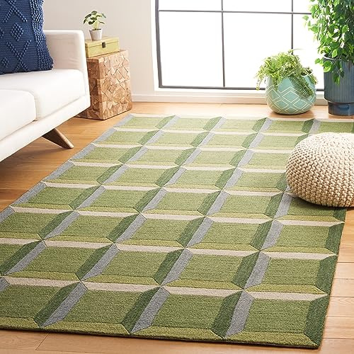Safavieh Modern Teppich für Wohnzimmer, Esszimmer, Schlafzimmer - Genre Collection, Kurzer Flor, Grün und Beige, 200 x 300 cm